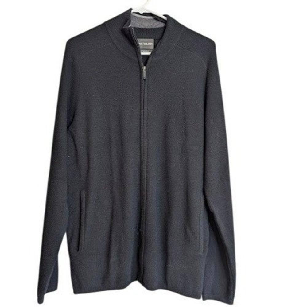 Mack Weldon Sweater Men Medium Black Tech Merino Full Zip Mock Neck Pockets Knit